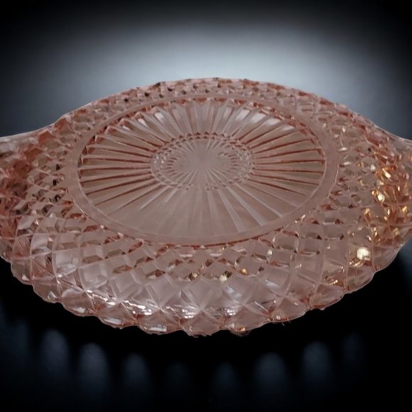 1930s Anchor Hocking Waterford Waffle Pattern Pink Depression Glass Platter - Picture 5 of 9